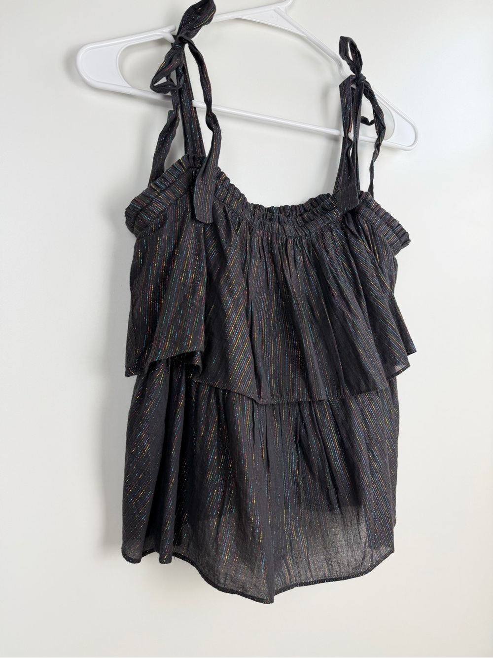 La Vie Rebecca Taylor Lurex Metallic Stripe Tie-Shoulder Tier Top Size Medium - Picture 5 of 13
